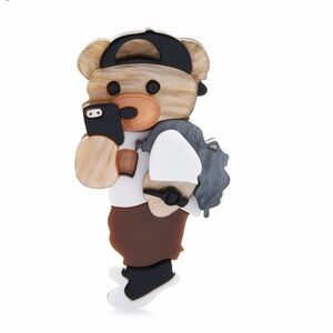 Cute Acrylic Bear Brooch Taking Picture By Phone
